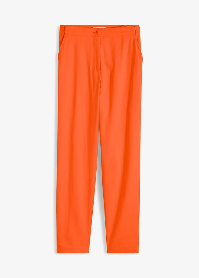 Pantaloni cu talie înaltă, deasupra gleznei, din amestec de in și viscoză