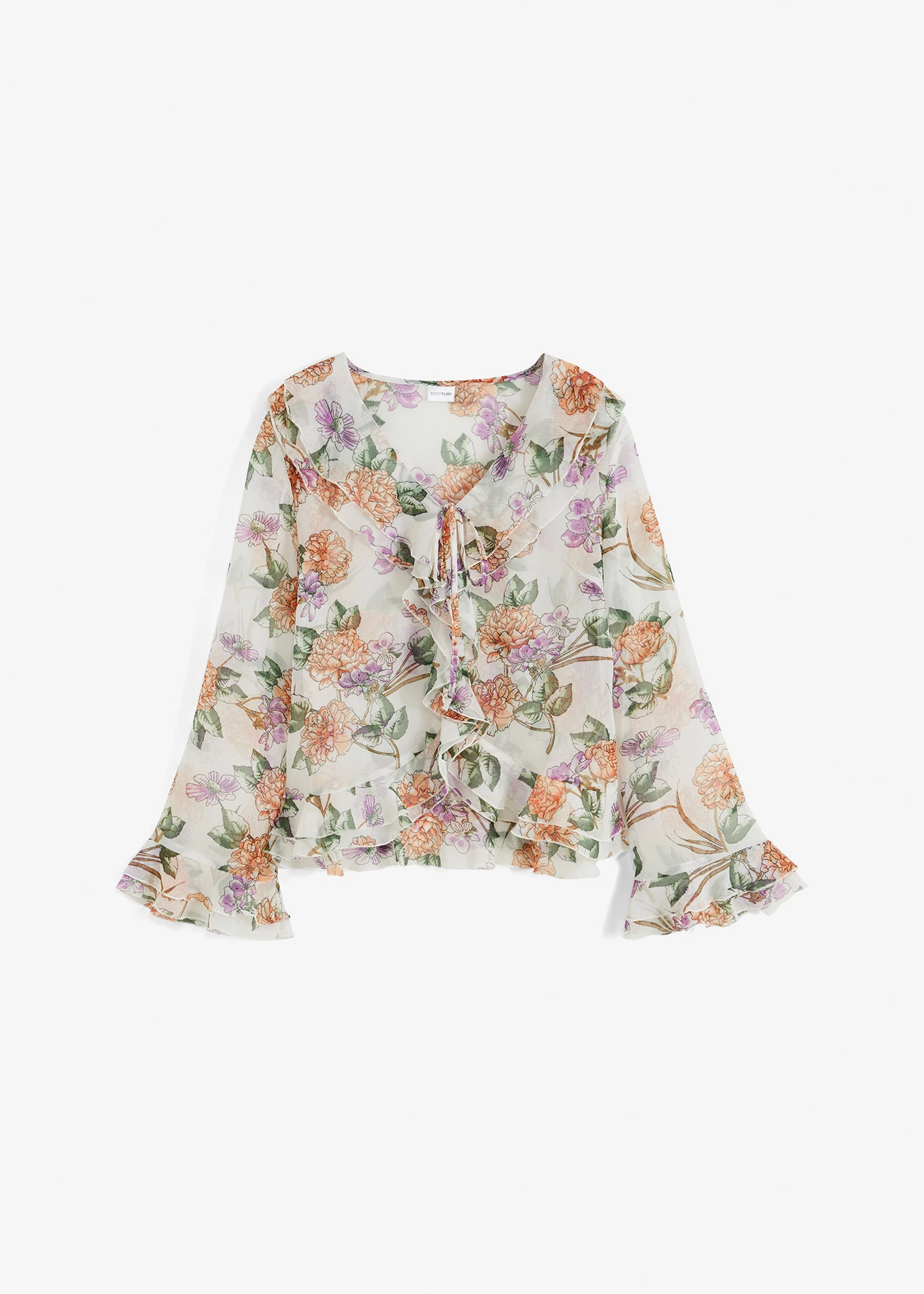 Sifon blúz fodrokkal • fehér/virágmintás • bonprix áruház