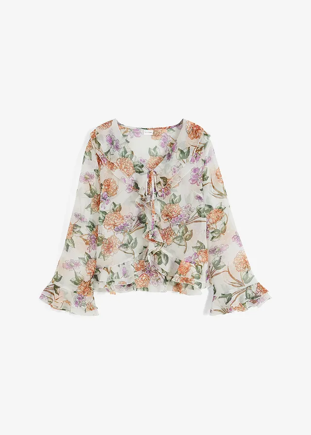 Chiffon blouse met volants • wit gebloemd • bonprix online shop