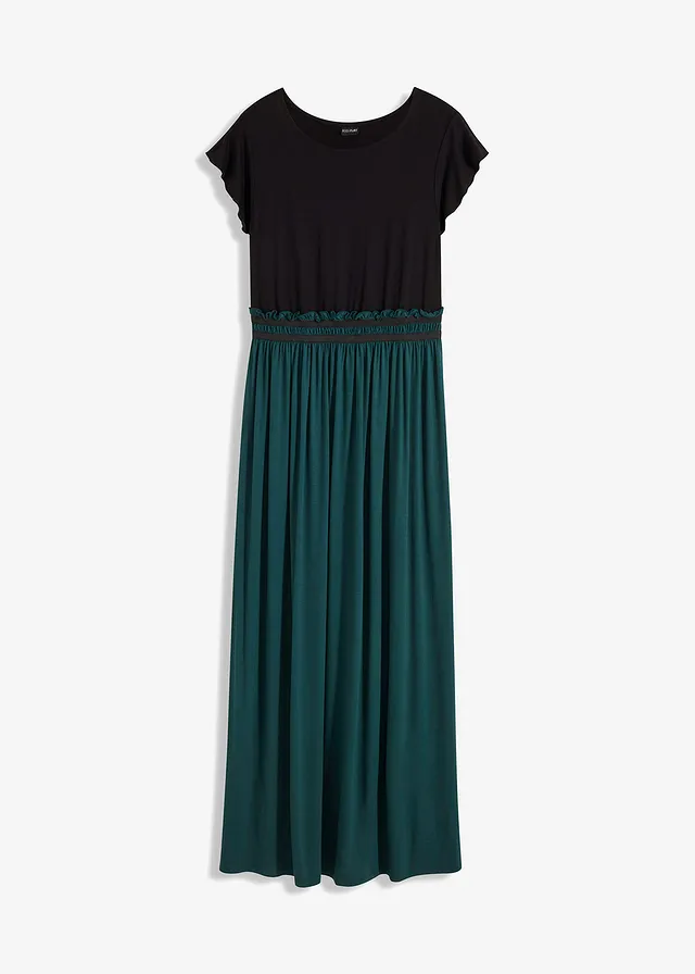 Robe en jersey viscose, Couleur: noir/vert profond