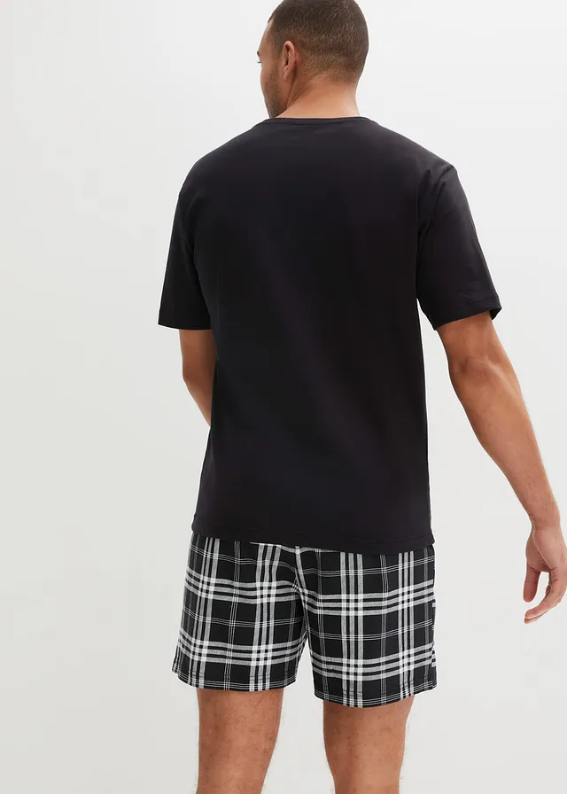 Pyjashort en coton, Couleur: noir carreaux
