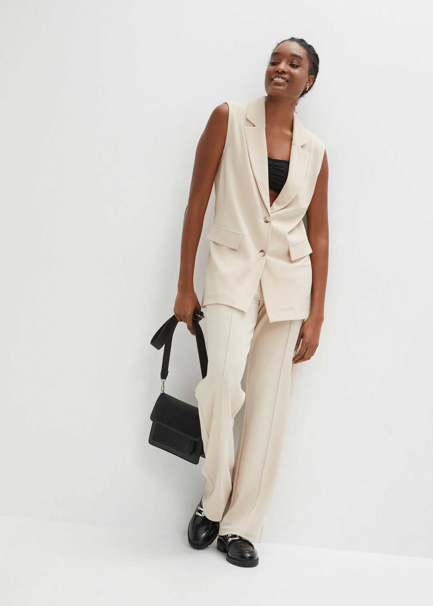 Pantalon élastiqué en interlock épais • sable clair • Boutique bonprix