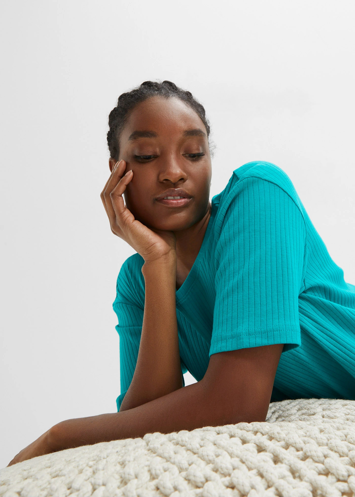 Pyjama côtelé avec pantalon large • émeraude • Boutique bonprix