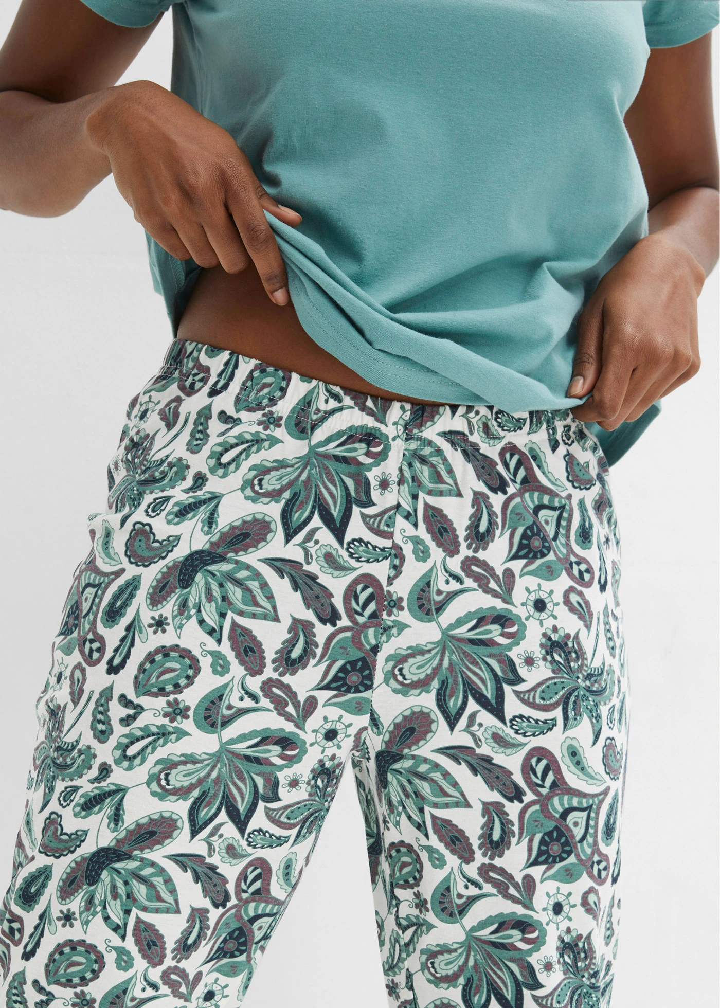 Pyjama 100% coton (ens. 3 pces) • bleu foncé/sauge fumé imprimé • Boutique bonprix