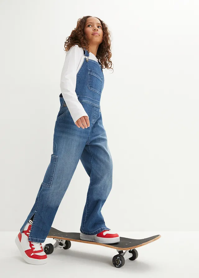 Meisjes denim tuinbroek, mid waist • blauw denim • product-page.page-title-suffix