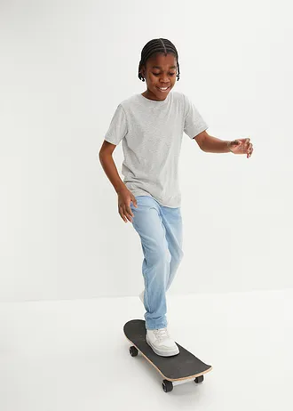 Jean extensible, ample et droit, Couleur: bleu clair denim