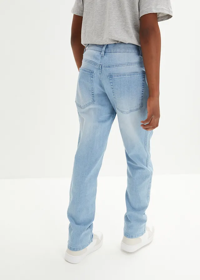 Jean extensible, ample et droit, Couleur: bleu clair denim