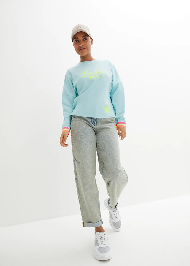 Sweat oversize à finitions multicolores, 100% coton, Couleur: menthe polaire