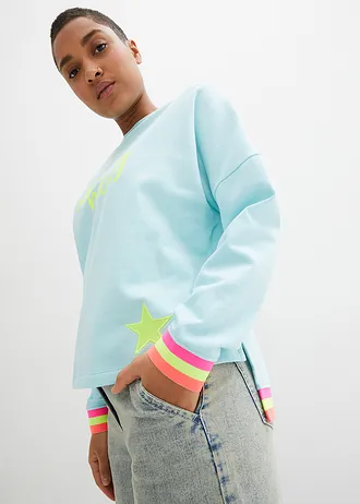 Sweat oversize à poignets multicolores, 100% coton • menthe polaire imprimé • Boutique bonprix