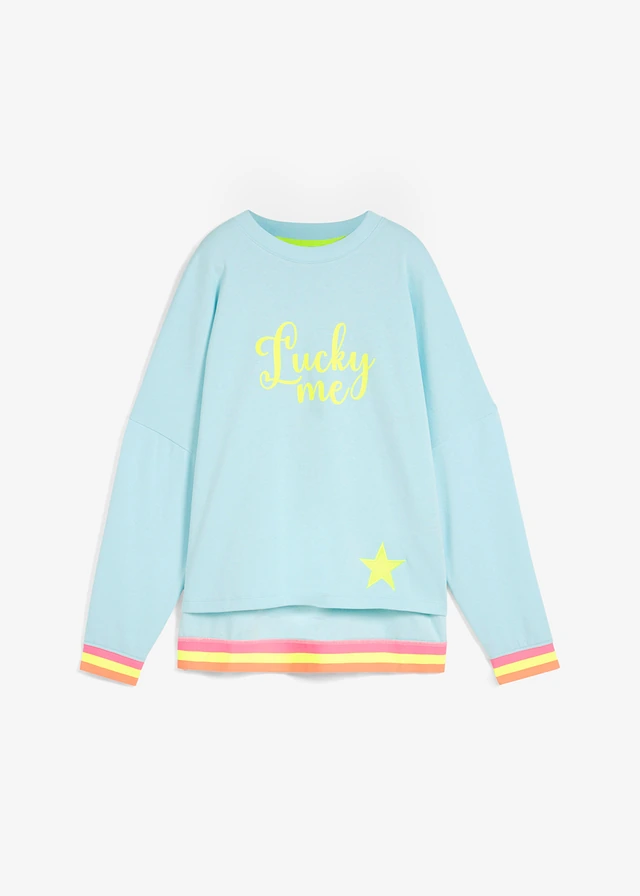 Sweat oversize à finitions multicolores, 100% coton, Couleur: menthe polaire