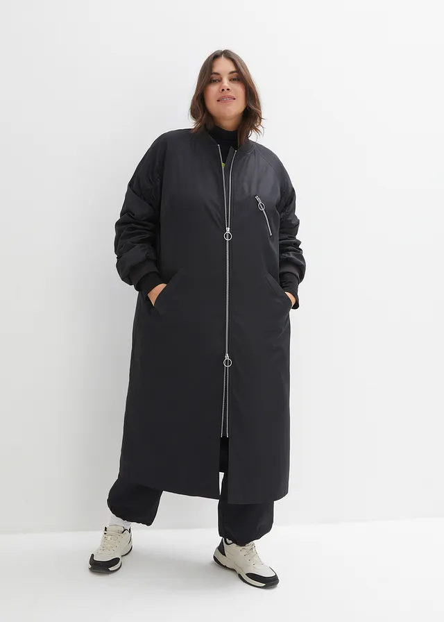Manteau léger avec col en bord-côtes, Couleur: noir