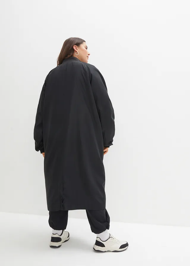 Manteau léger avec col en bord-côtes, Couleur: noir