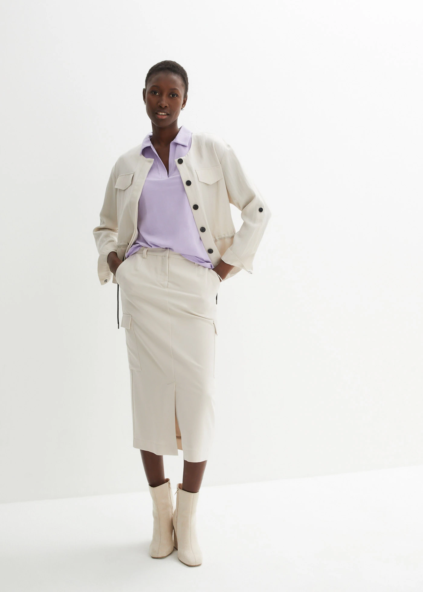 Koszulka z otwartym kołnierzykiem polo • jasny fioletowy • sklep bonprix