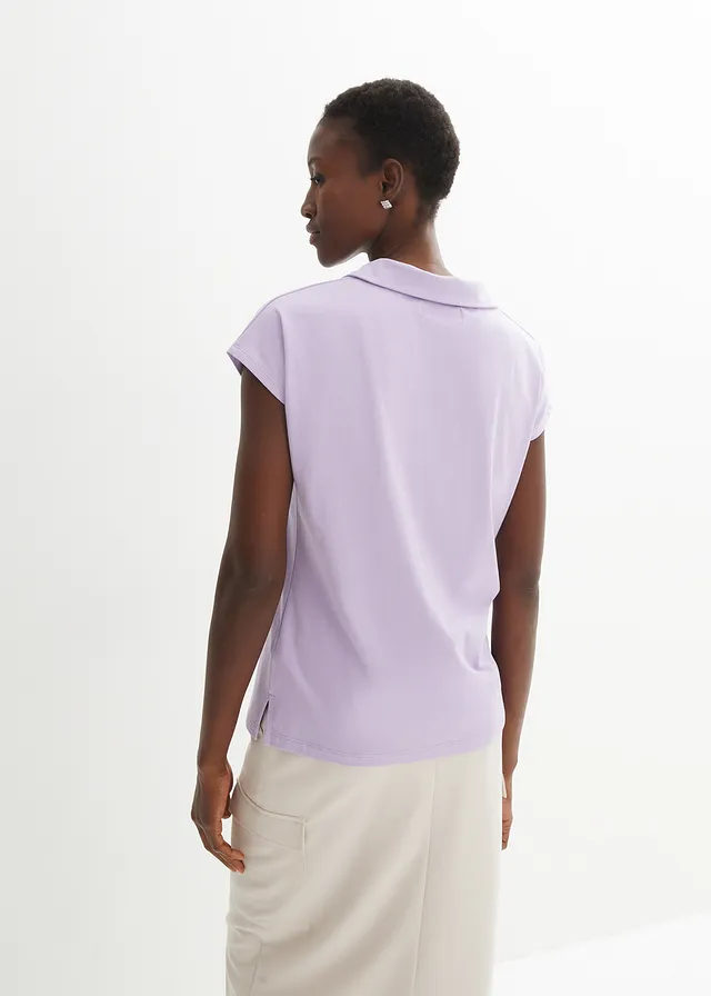 Shirt met een open polokraag, Kleur: lichtviolet