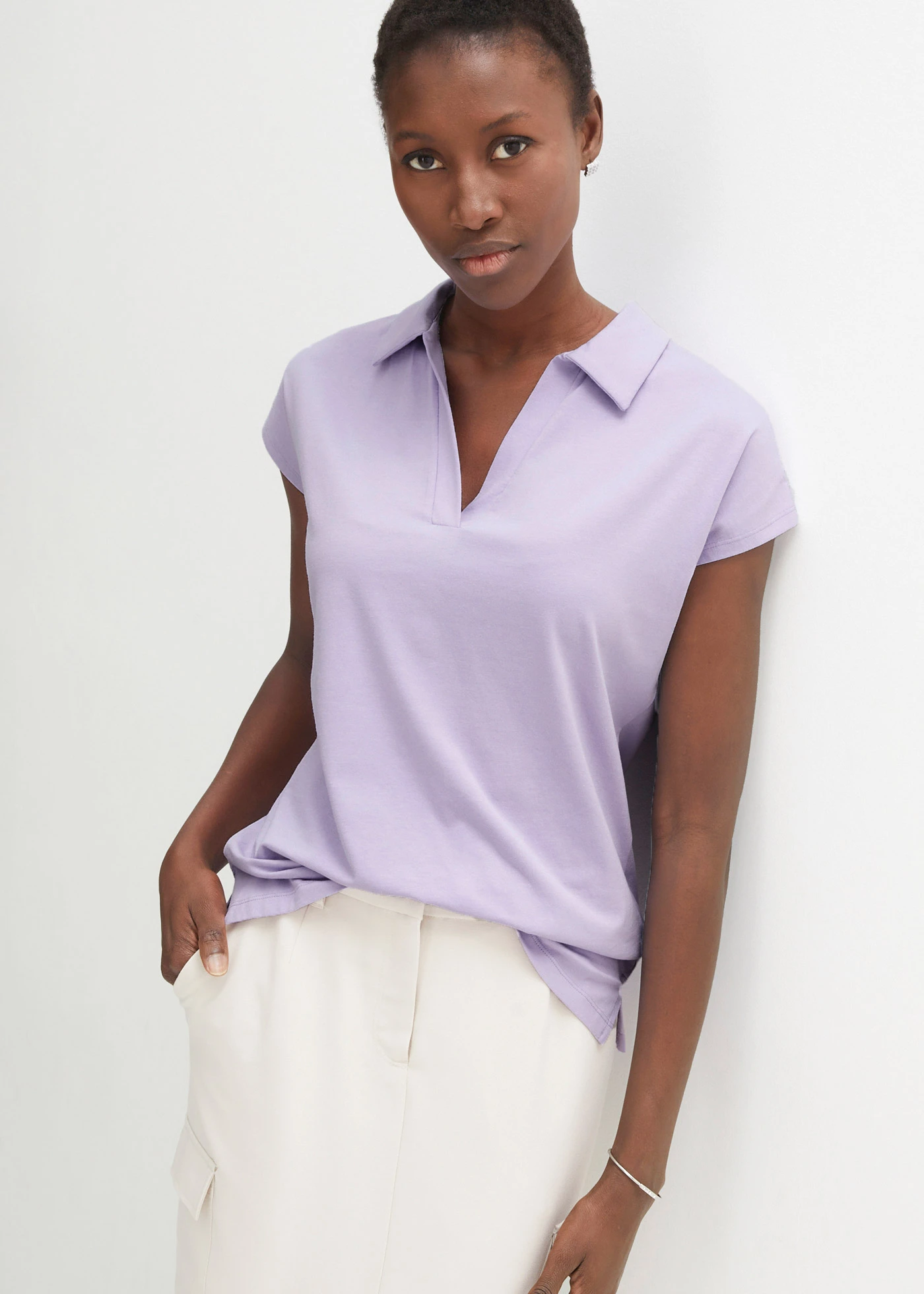 Shirt met een open polokraag • lichtviolet • bonprix online shop