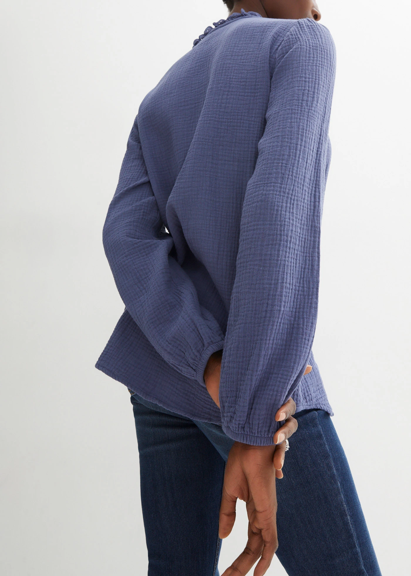 Mousseline blouse met kant • indigo • bonprix online shop