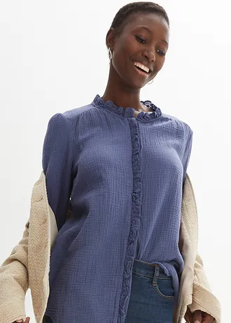 Mousseline blouse met kant • indigo • bonprix online shop