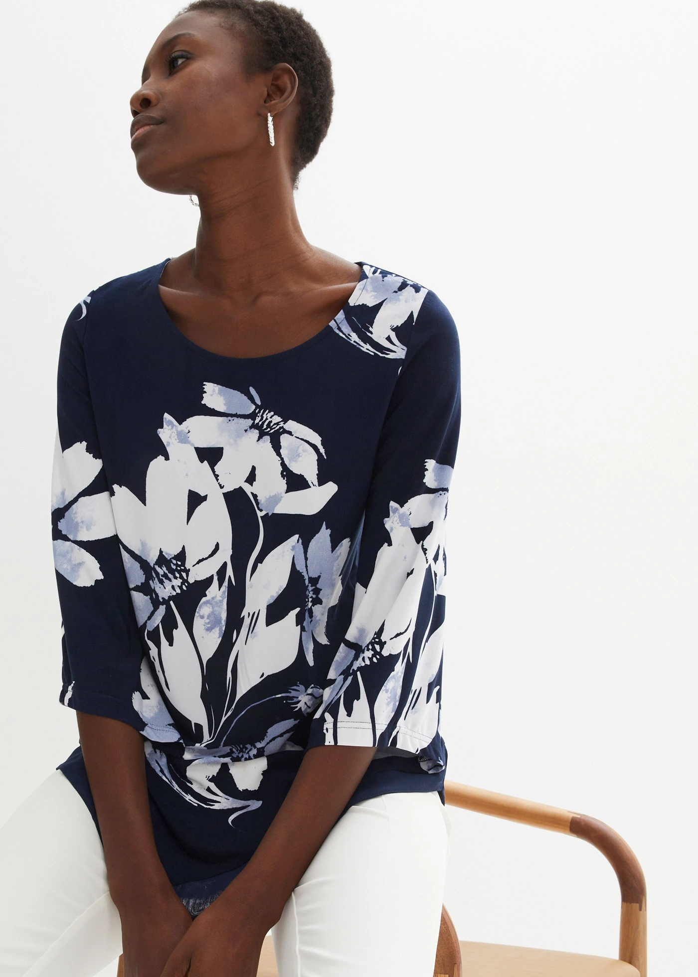 Shirt tuniek met bloemenprint • donkerblauw/wit gebloemd • bonprix online shop