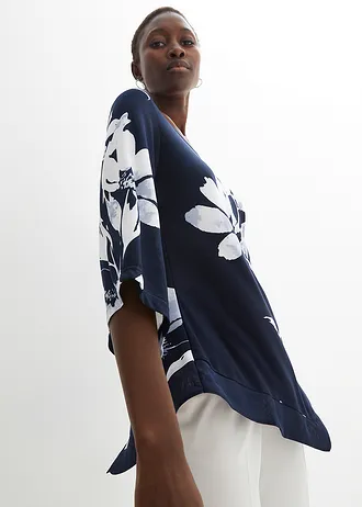 Shirt tuniek met bloemenprint • donkerblauw/wit gebloemd • bonprix online shop