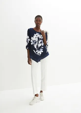 Bluză-tunică cu model floral • bleumarin/alb înflorat • magazin bonprix