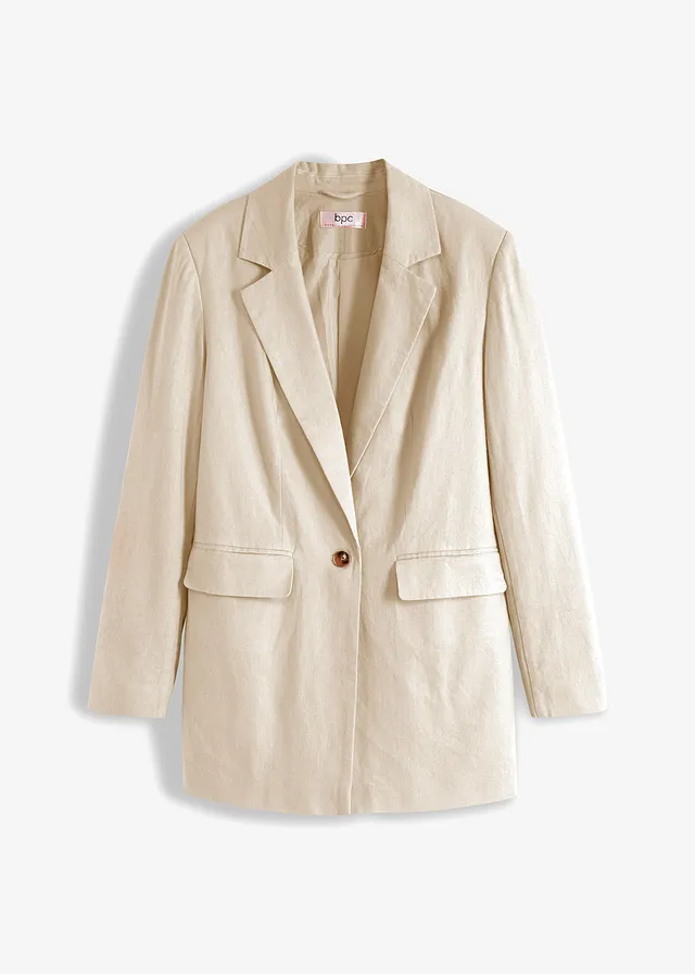 Wijde, lange blazer met knoopdetail, Kleur: kiezelgrijs