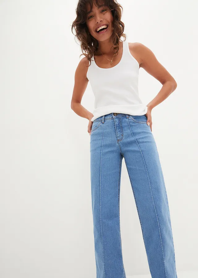 Wide leg mid waist jeans, cropped • lichtblauw denim • product-page.page-title-suffix