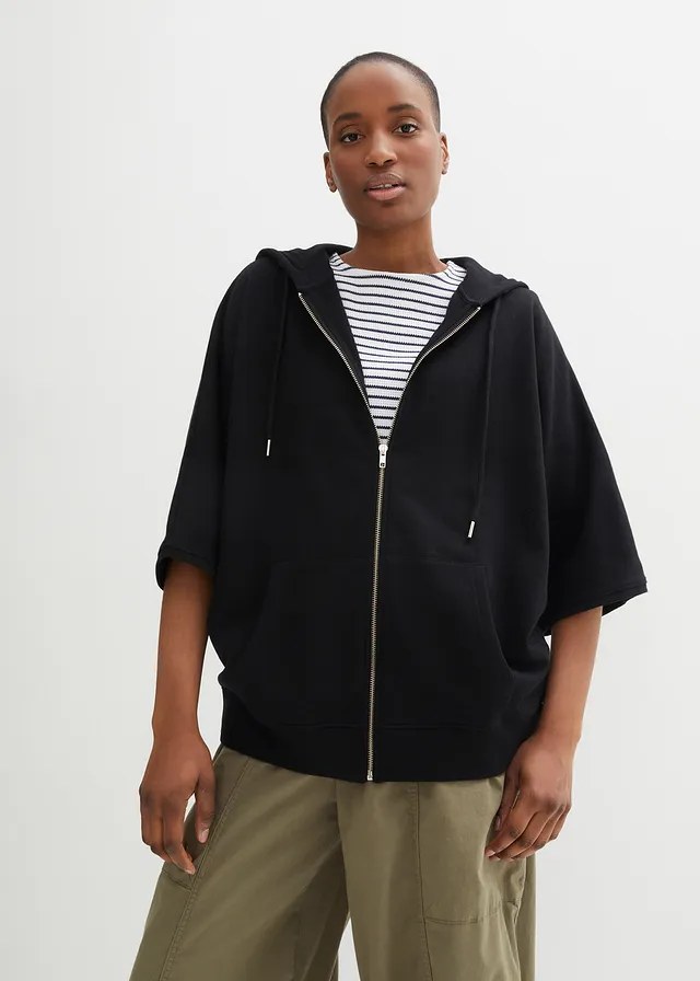 Sweat zippé cape, Couleur: noir