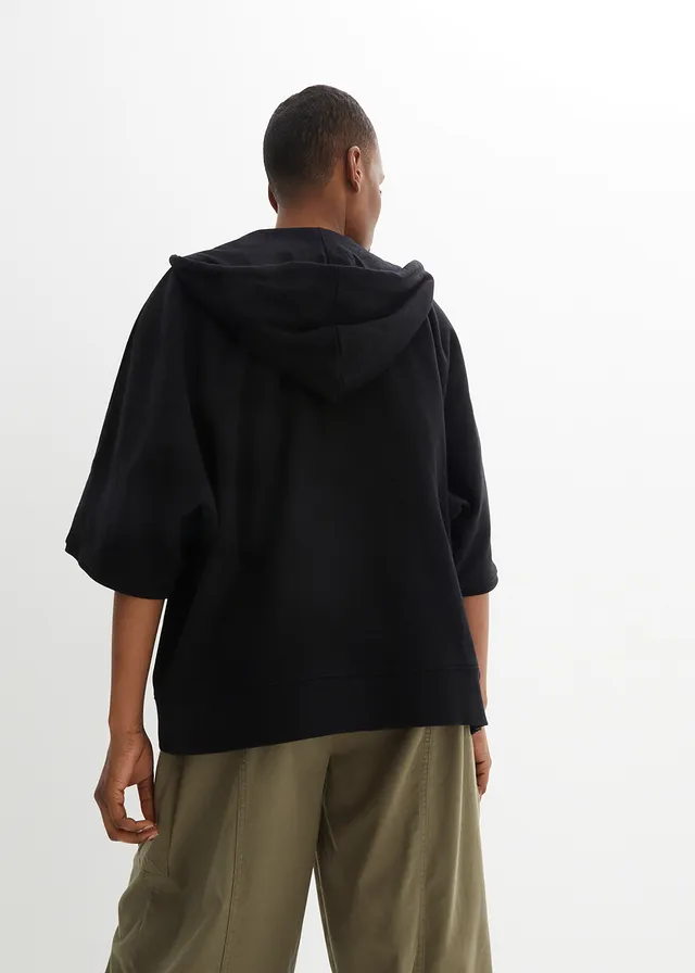 Sweatvest cape van katoen, Kleur: zwart