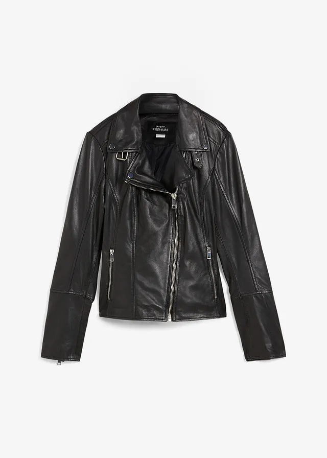 Veste biker en cuir nappa d’agneau • noir • Boutique bonprix