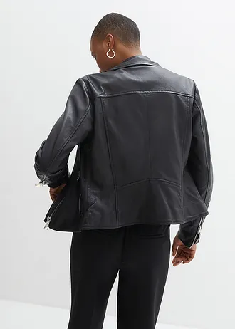 Geacă biker din piele nappa de miel • negru • magazin bonprix