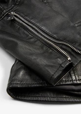 Veste biker en cuir nappa d’agneau, Couleur: noir