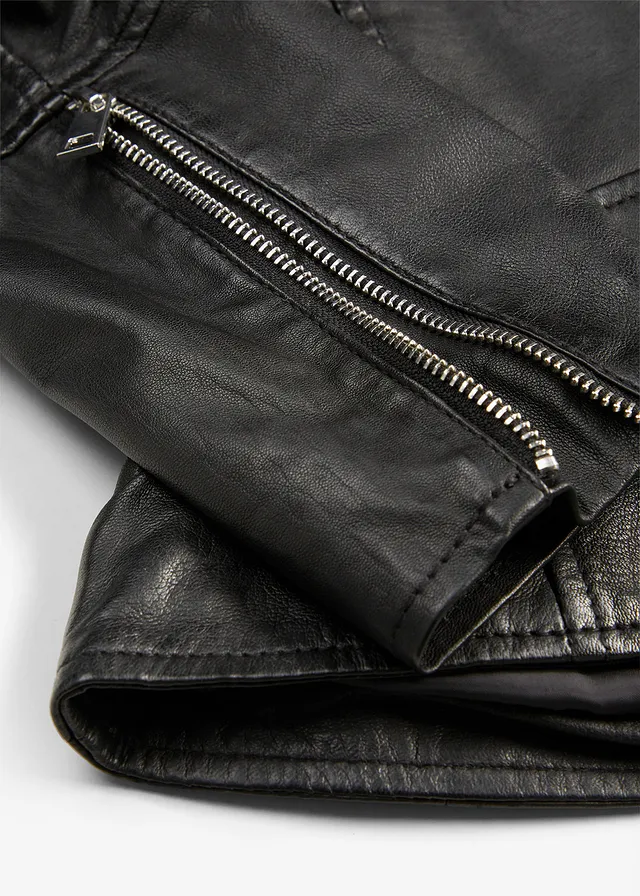Veste biker en cuir nappa d’agneau, Couleur: noir