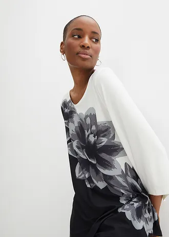 Tunique en jersey imprimé • noir + blanc à fleurs • Boutique bonprix