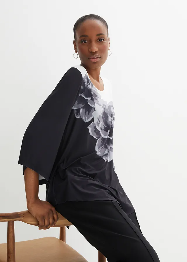 Shirt tuniek met print • zwart-wit gebloemd • product-page.page-title-suffix