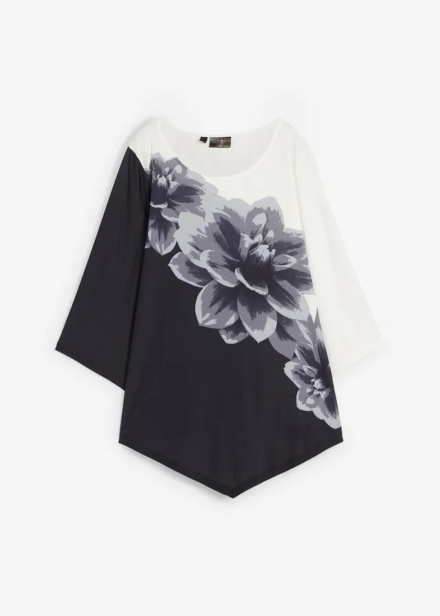 Tunique en jersey imprimé, Couleur: noir/blanc à fleurs