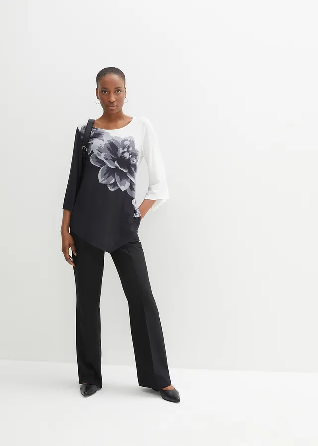 Shirt tuniek met print, Kleur: zwart-wit gebloemd
