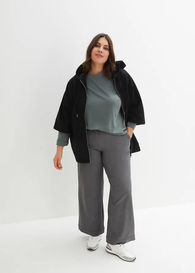 Sweat zippé cape, Couleur: noir