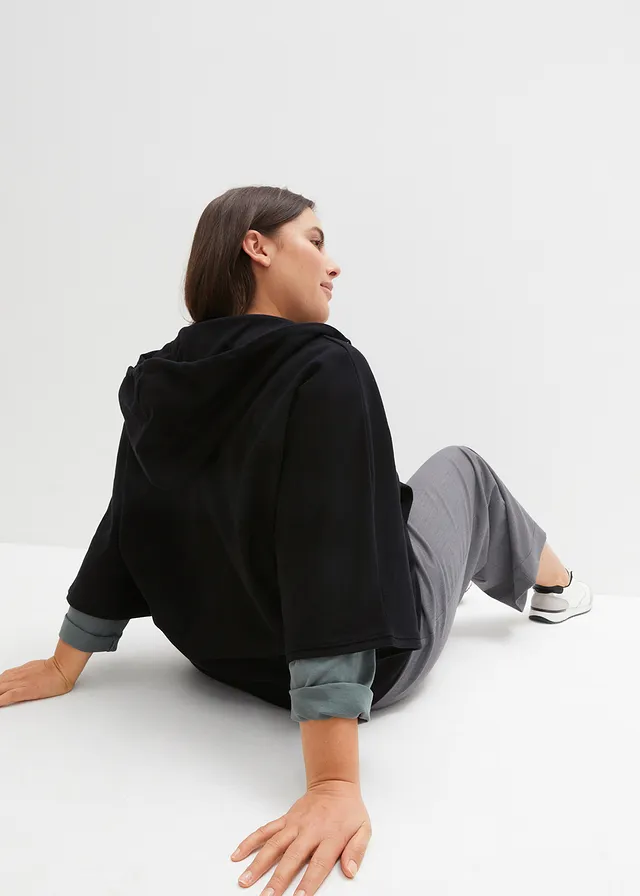 Sweat zippé cape, Couleur: noir