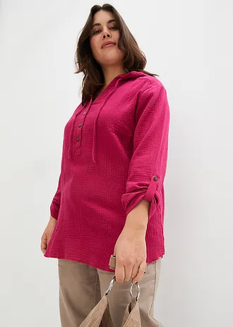 Halenka s vázačkou, ze vzdušného mušelínu • černá plus size • bonprix obchod