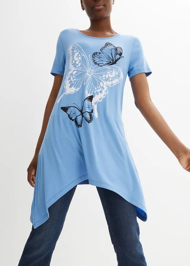 T-shirt long à pans et imprimé papillon • bleu moyen-blanc-bleu foncé imprimé • product-page.page-title-suffix
