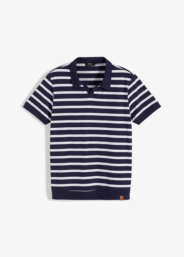 Polo manches courtes coton, Couleur: bleu foncé rayé