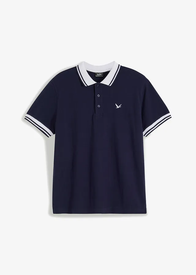 Polo piqué, manches courtes, en coton • bleu foncé • Boutique bonprix