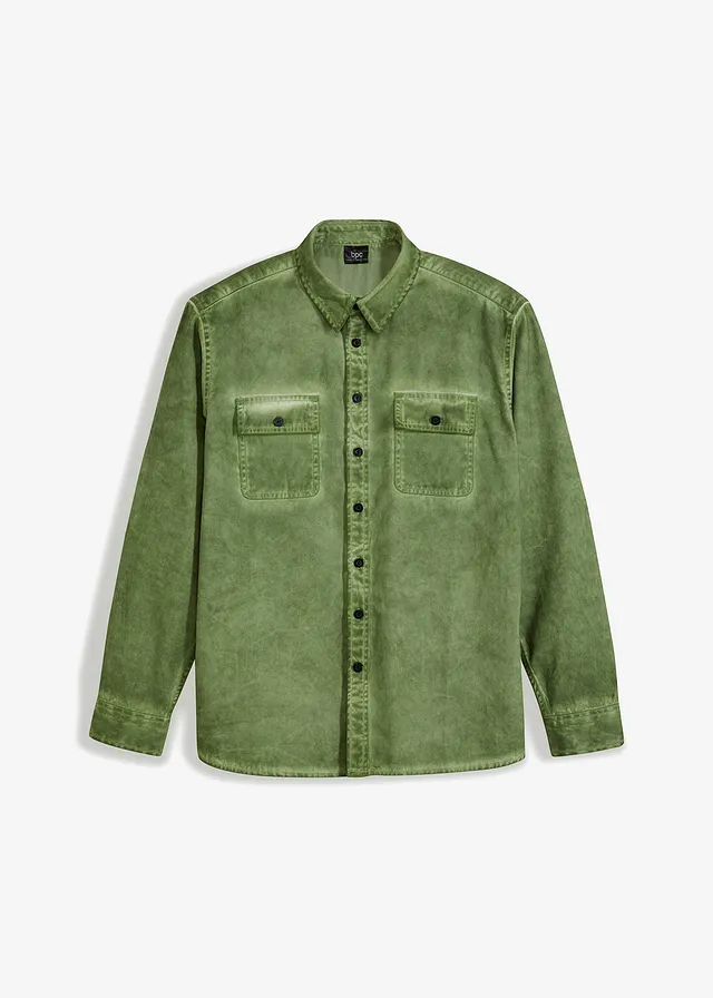 Košile s dlouhým rukávem a sepraným vzhledem, z čisté bavlny • matně mechová used • bonprix obchod