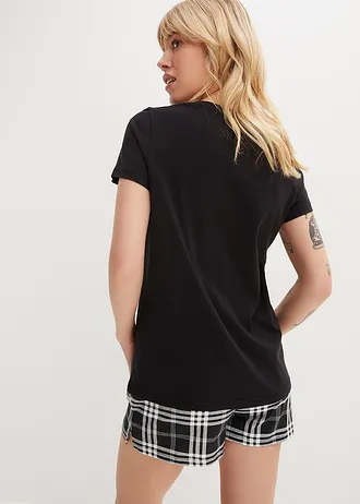 Pijama cu pantaloni scurți din bumbac 100% • negru cadrilat • magazin bonprix