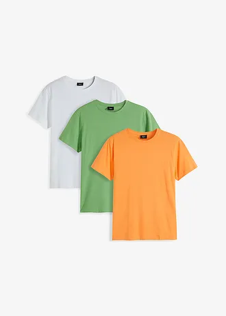 T-shirt (set van 3), Kleur: lichtoranje+wit+mat mosgroen