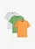 T-shirt (set van 3), Kleur: lichtoranje+wit+mat mosgroen