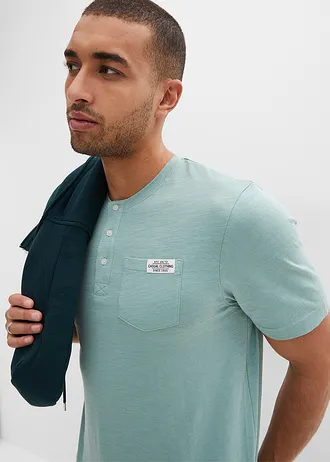Henley shirt met comfort fit van puur biologisch katoen, korte mouw • pastelgroen • bonprix online shop