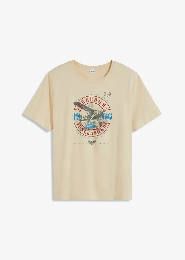 Tričko z čisté organické bavlny • džínově modrá/červená čili/stříbrnošedá/přírodní bílá • bonprix obchod