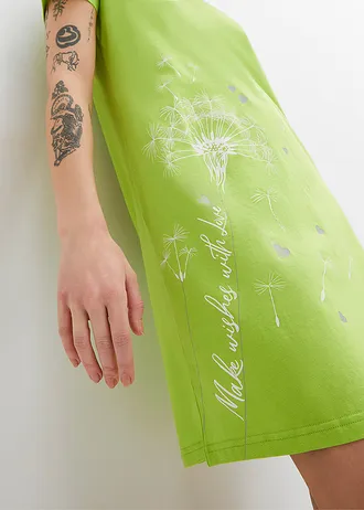 Cămașă de noapte din bumbac organic • verde-lime cu imprimeu • magazin bonprix