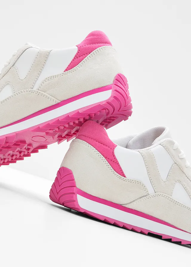 Sneakers à semelle crantée, Couleur: blanc-beige-fuchsia